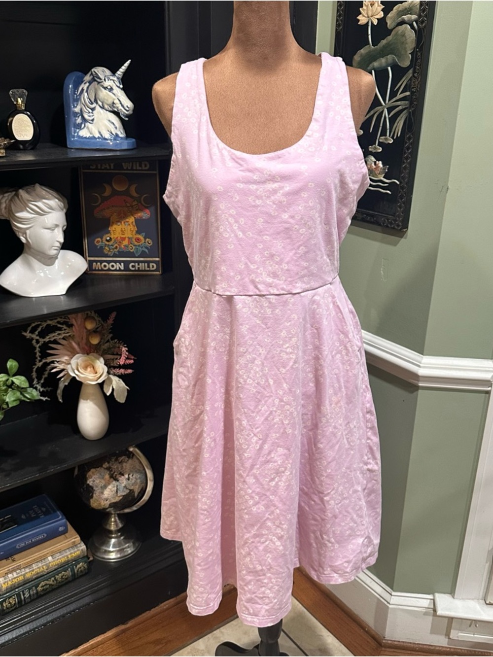 Pact Organic Cotton Pink Floral Sleeveless Sundress – Tie‑Back Cutout – Size S